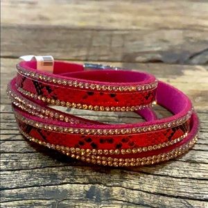 Pink leather wrap bracelet. New!